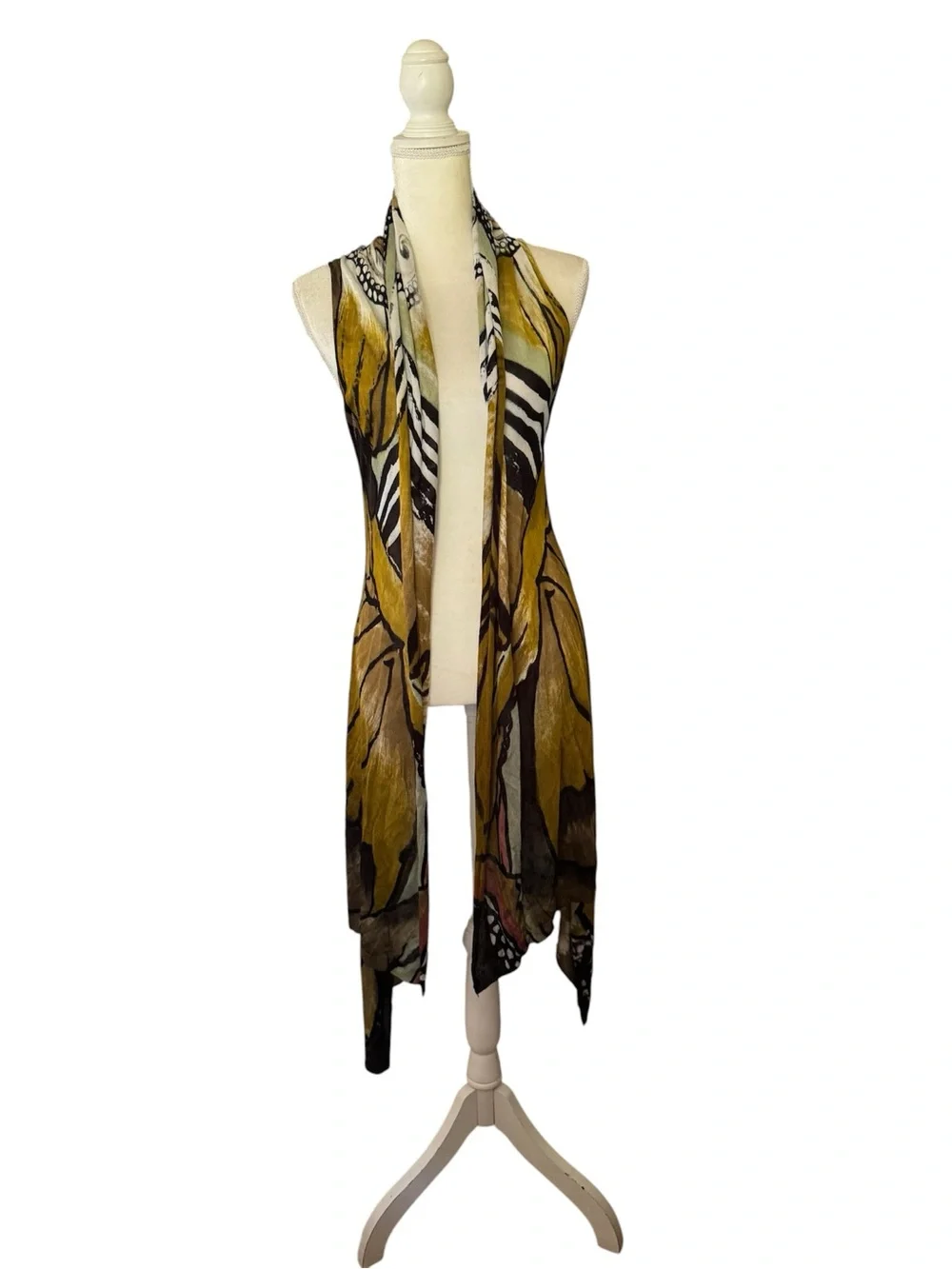 Adore Black, Beige & Gold Art-Print Flowing Wrap Scarf